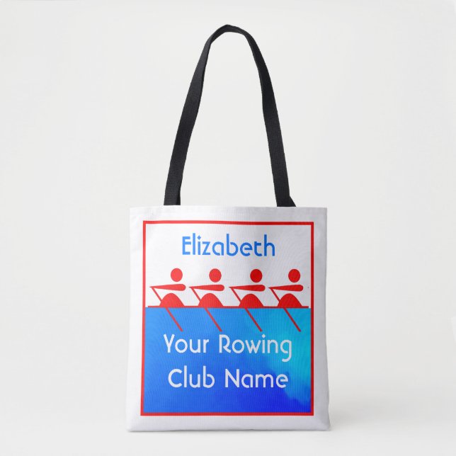 Custom Red White Blue Women's Rowing Team Tote Bag (Front)