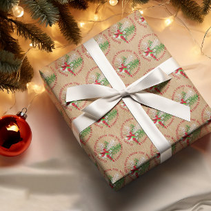 Custom Red White Candy Cane Green Foliage Wreath Wrapping Paper