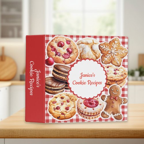 Custom Red White Checkered Cookie Recipe   3 Ring Binder