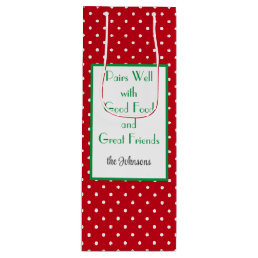 Custom Red &amp; White Dotted Swiss Pattern Wine Gift Bag