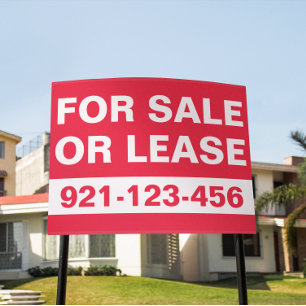 Custom Red White For Sale or Lease Real Estate Sign