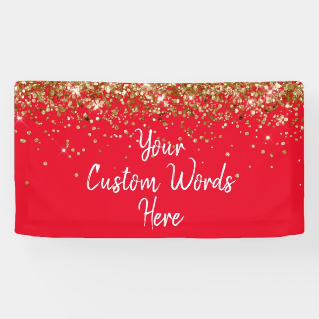 Custom Red White & Gold Birthday Party Photo Booth Banner (Horizontal)