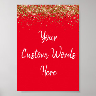 Custom Red White & Gold Birthday Party Photo Prop Poster