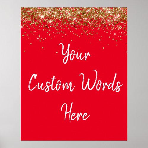 Custom Red White  Gold Birthday Party Photo Prop Poster