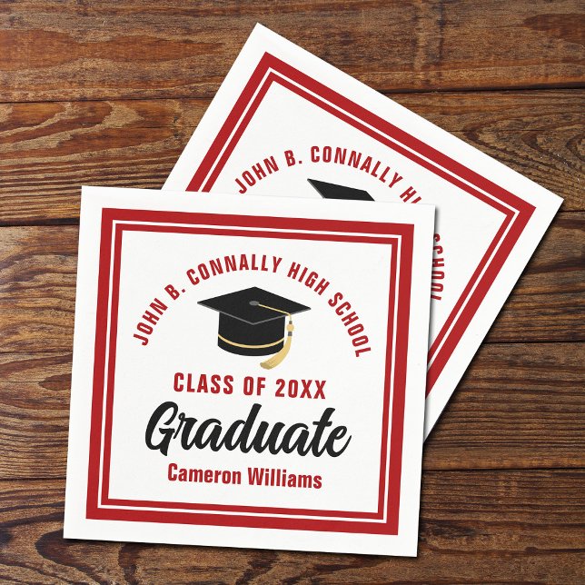 Custom Red White Graduate 2025 Graduation Party Napkins (Creator Uploaded)