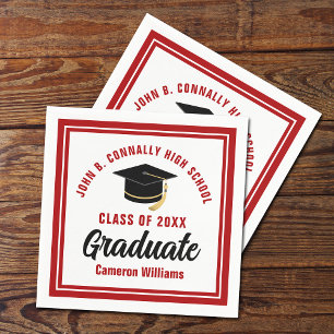 Custom Red White Graduate 2026 Graduation Party Napkins