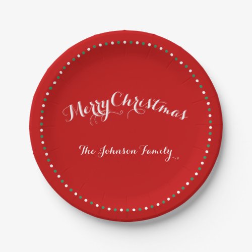 Custom Red White Green Christmas Paper Plates