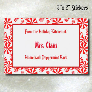 Custom Red White Holiday Peppermint Pattern Food L Food Label