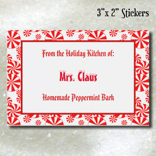 Custom Red White Holiday Peppermint Pattern Food L Label