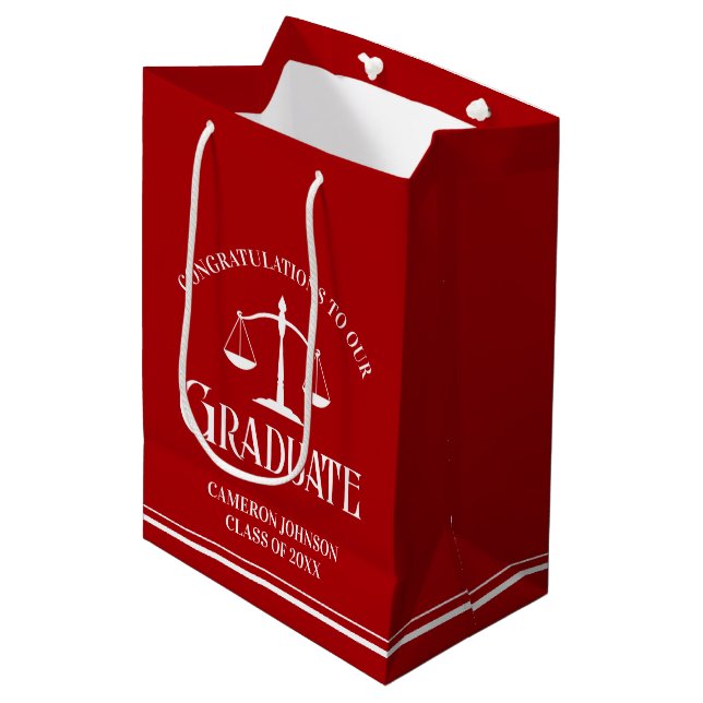 Custom Red White Law School Graduation Party Medium Gift Bag (Front Angled)