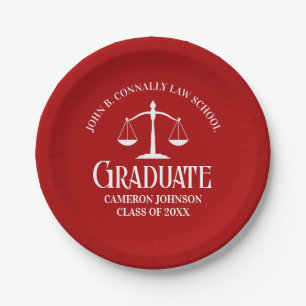 Custom Red White Law School Graduation Party Paper Plates