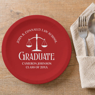 Custom Red White Law School Graduation Party Paper Plates