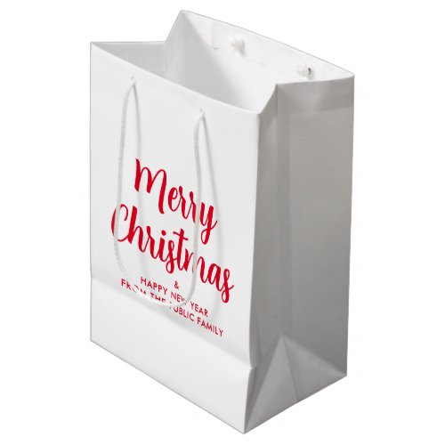 Custom Red White Merry Christmas Happy New Year Medium Gift Bag