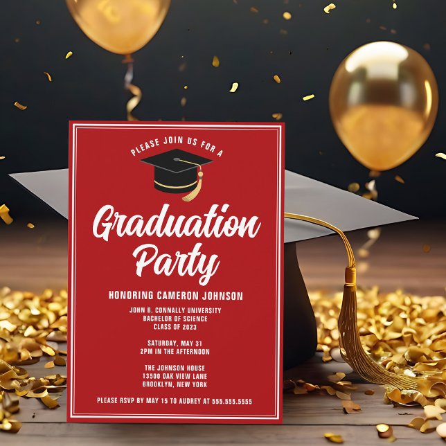 Custom Red White Modern 2026 Graduation Party Invitation (Creator Uploaded)