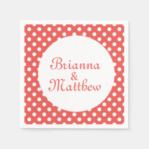 Custom Red & White Polka Dot Bride & Groom Paper Napkins