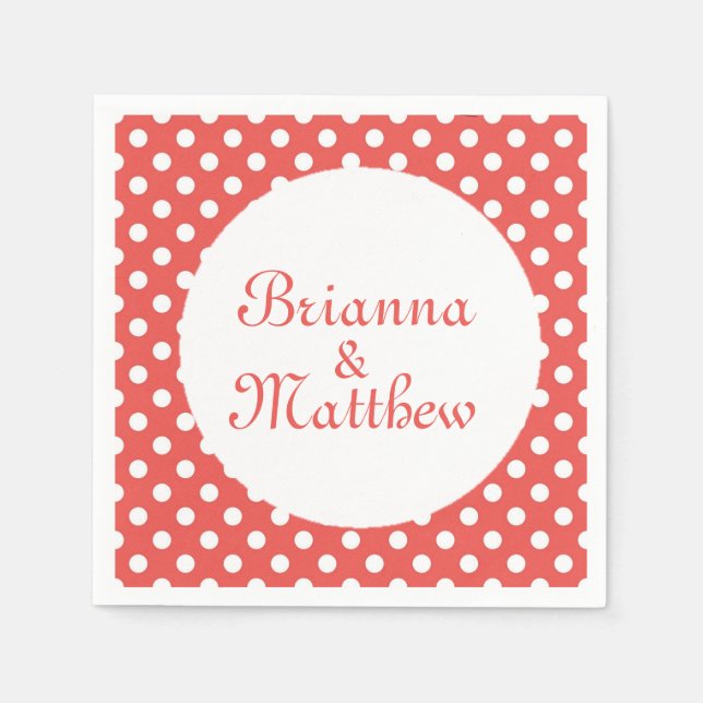 Custom Red & White Polka Dot Bride & Groom Paper Napkins (Front)