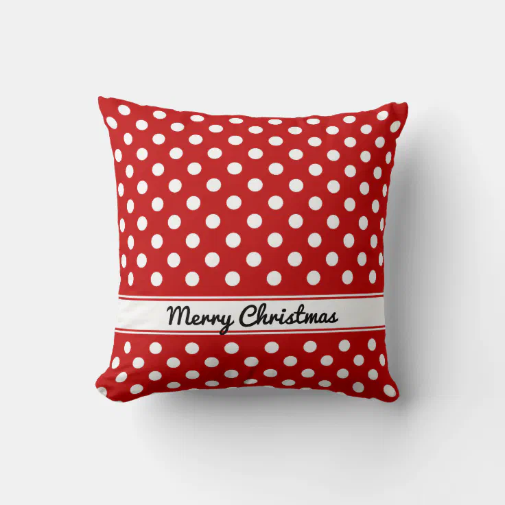 Custom Red White Polka Dots Merry Christmas Throw Pillow Zazzle