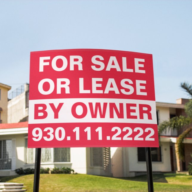Custom Red White Real Estate For Sale or Lease Sign (for sale or lease real estate business lawn sign)