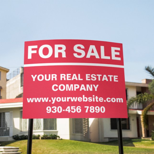 Custom Red White Real Estate For Sale Property Sign (Red and white professional for sale yard sign)