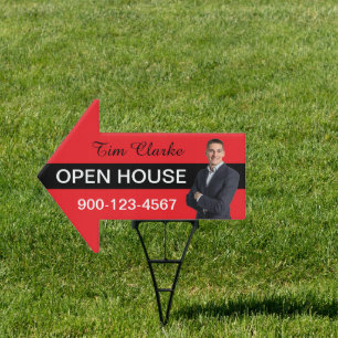 Custom Red White Realtor Photo Open House Arrow Sign