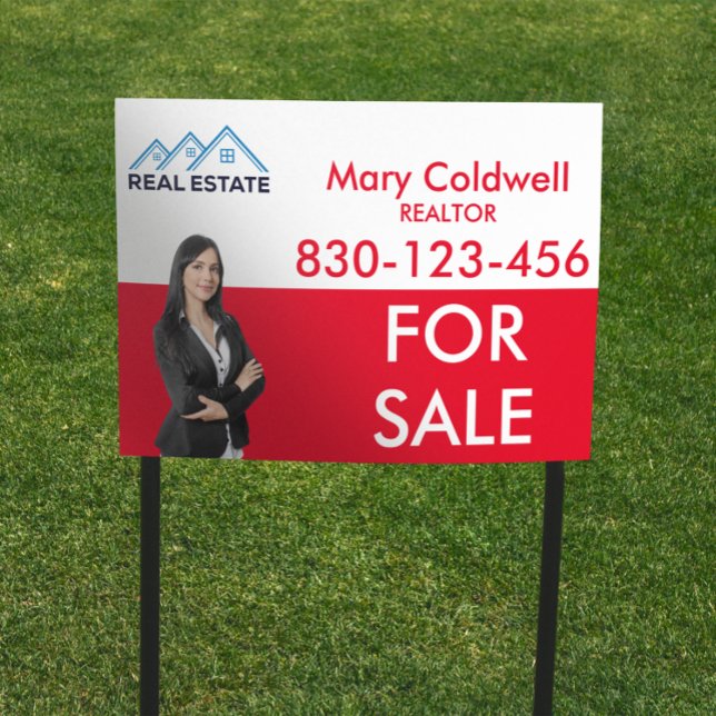 Custom Red White Realtor Photo Promotional  Sign (red white realtor photo lawn sign)