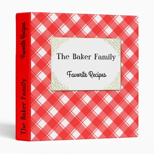 Custom Red White Retro Plaid Family Recipe Binder