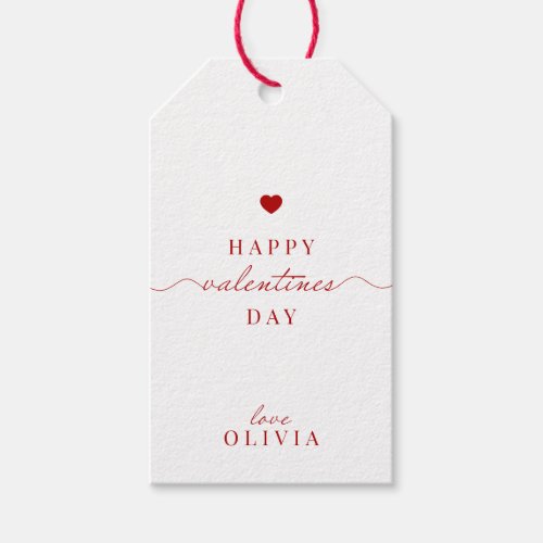 Custom red white simple  VALENTINEâS DAY gift tag 