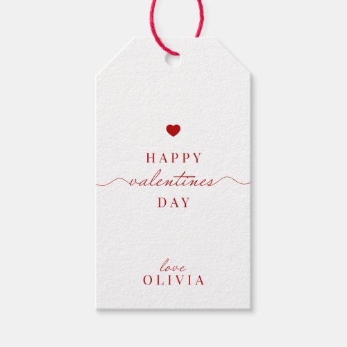 Custom red white simple  VALENTINES DAY gift tag 