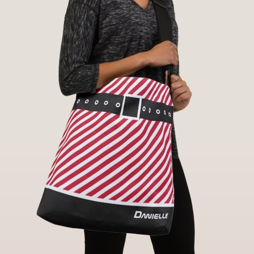 Custom Red White Stripes Candy Cane Black  Belt Crossbody Bag