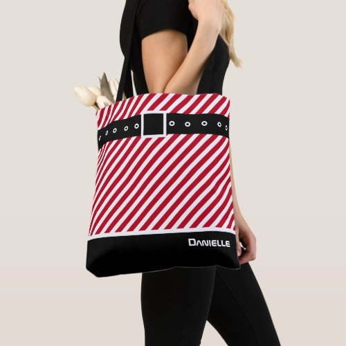 Custom Red White Stripes Candy Cane Black  Belt Tote Bag