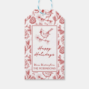 Custom Red & White Winter Cardinal Happy Holidays Gift Tags
