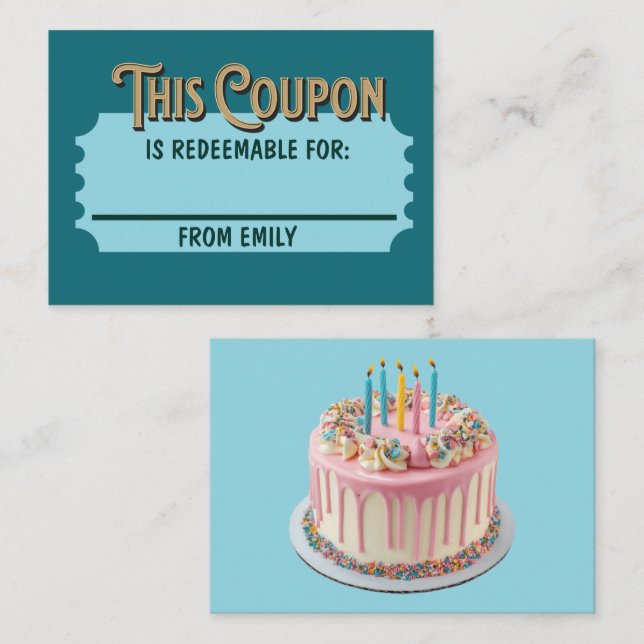Custom Redeemable Ticket Gift Celebration Coupon Note Card (Front/Back)