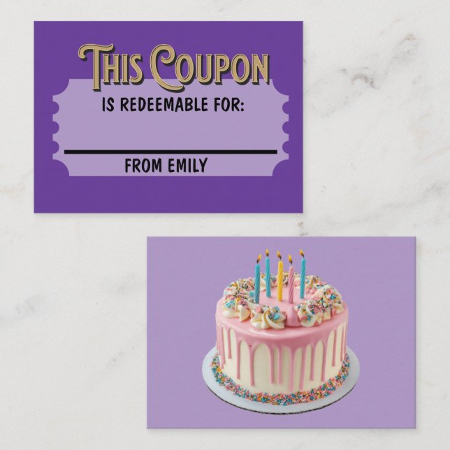Custom Redeemable Ticket Gift Celebration Coupon Note Card (Front/Back)