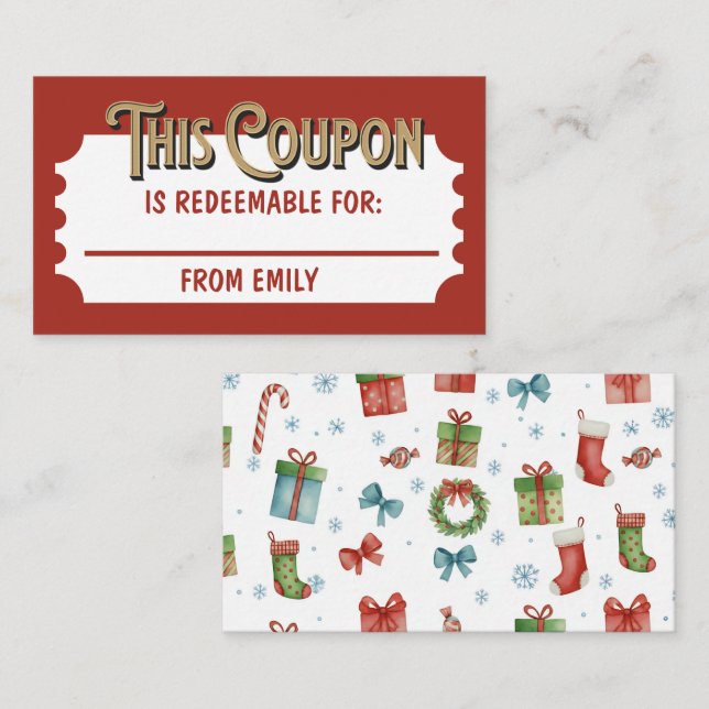 Custom Redeemable Ticket Gift Coupon Holiday Card  (Front/Back)