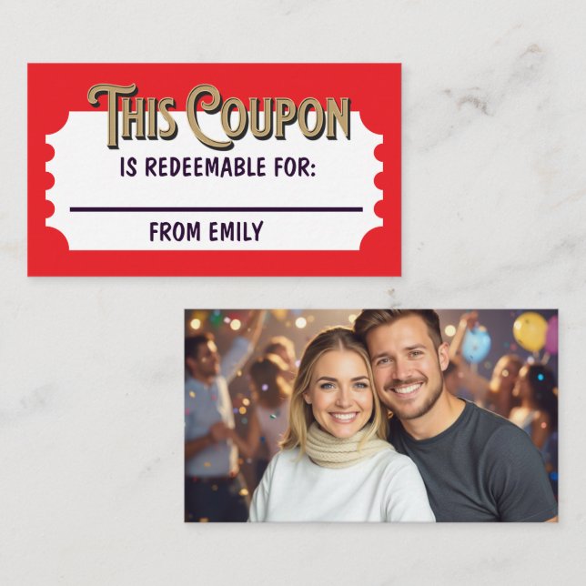Custom Redeemable Ticket Gift Coupon Photo Card  (Front/Back)
