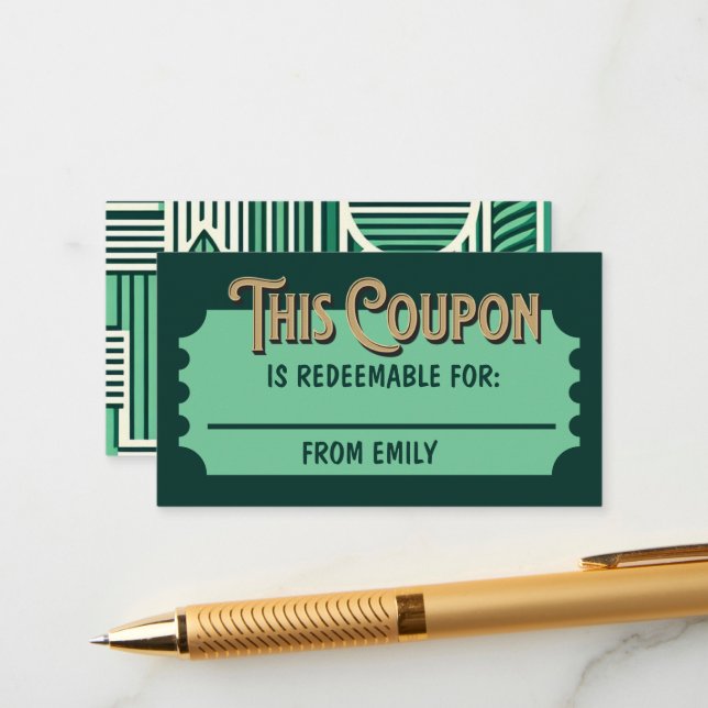 Custom Redeemable Ticket Gift Idea Coupon Card (Front/Back In Situ)