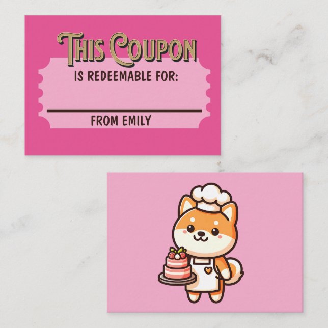 Custom Redeemable Ticket Gift Shiba Cake Coupon Note Card (Front/Back)