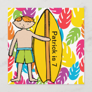 Custom Redhead Boy Surfer Birthday Invites