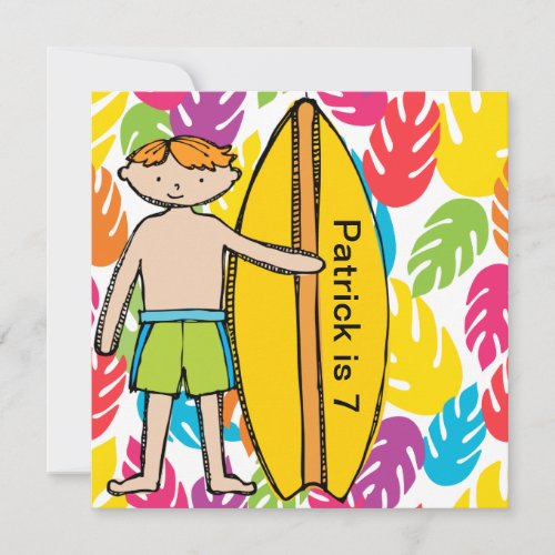 Custom Redhead Boy Surfer Birthday Invites