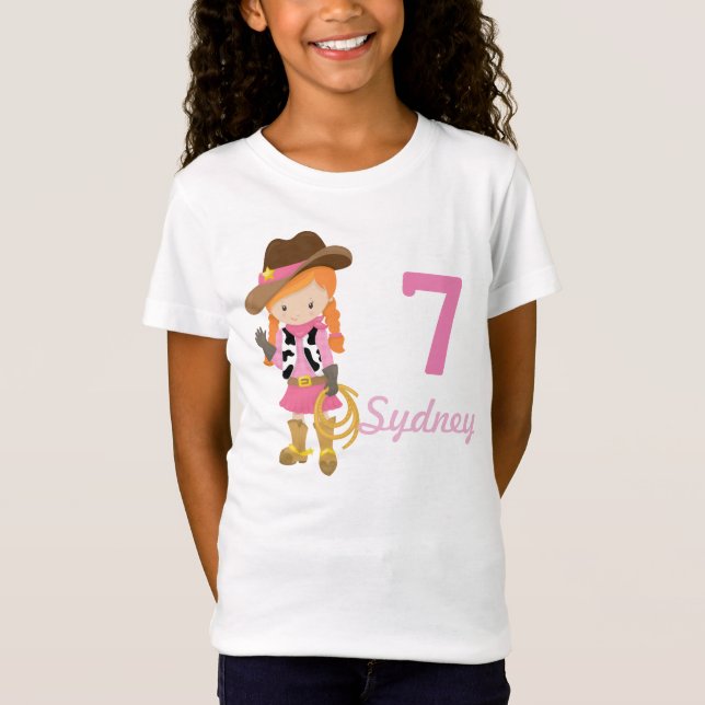 Custom Redhead Cowgirl Birthday Party Girl's T-Shirt (Front)
