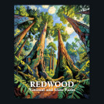 Custom Redwoods National Park California Van Gogh Poster<br><div class="desc">Text is fully customizable and editable. Van Gogh style California redwoods travel art brings the breathtaking forest of Redwood National and State Parks to life through swirling color, textured brushwork, and vintage travel-poster warmth. The expressive style captures sunlight streaming through giant trees, ferns, and forest trails, blending Post-Impressionist artistry with...</div>