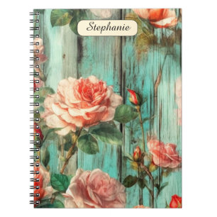 Custom Reflective Shabby Chic Turquoise Rose Notebook