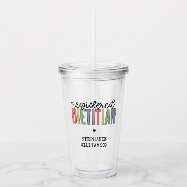 Custom Registered Dietitian Multicolored RD Acrylic Tumbler (Front)