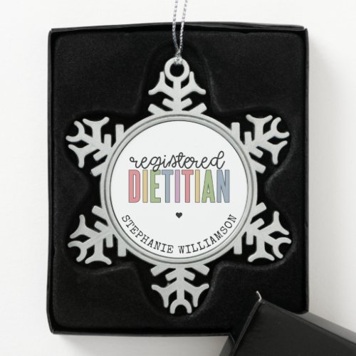 Custom Registered Dietitian Multicolored RD Snowflake Pewter Christmas Ornament