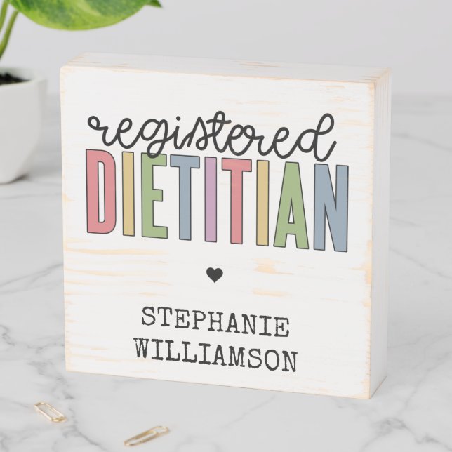 Custom Registered Dietitian Multicolored RD Wooden Box Sign (In Situ Horizontal)