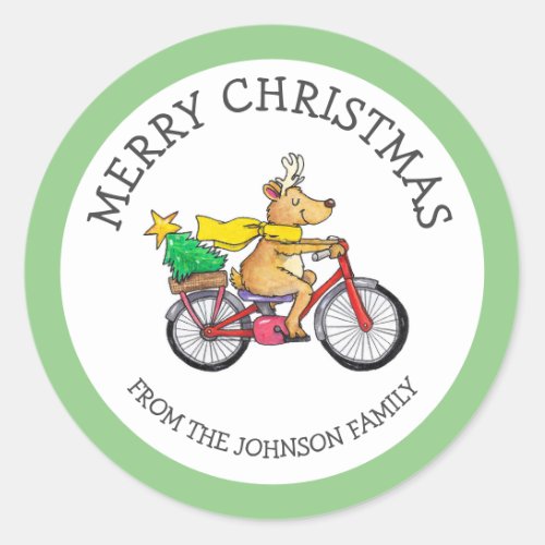 Custom Reindeer Christmas  Classic Round Sticker
