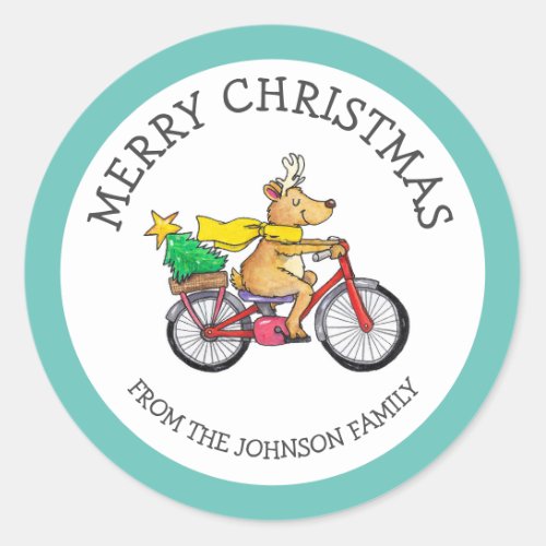 Custom Reindeer Christmas  Classic Round Sticker