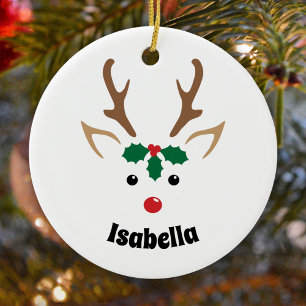 Custom Reindeer Name - Kids Holiday Keepsake Ceramic Ornament