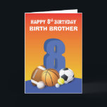 Custom Relation Birth Brother Boy 8th Birthday Spo Card<br><div class="desc">Join in celebrating a boy’s 8th birthday soon enough. To greet him on his special day you can easily give him this fun and colorful sports inspired card. You can personalize the relationship on this card.</div>