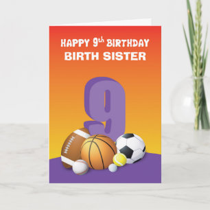 Custom Relation Birth Sister Girl 9th Birthday Card